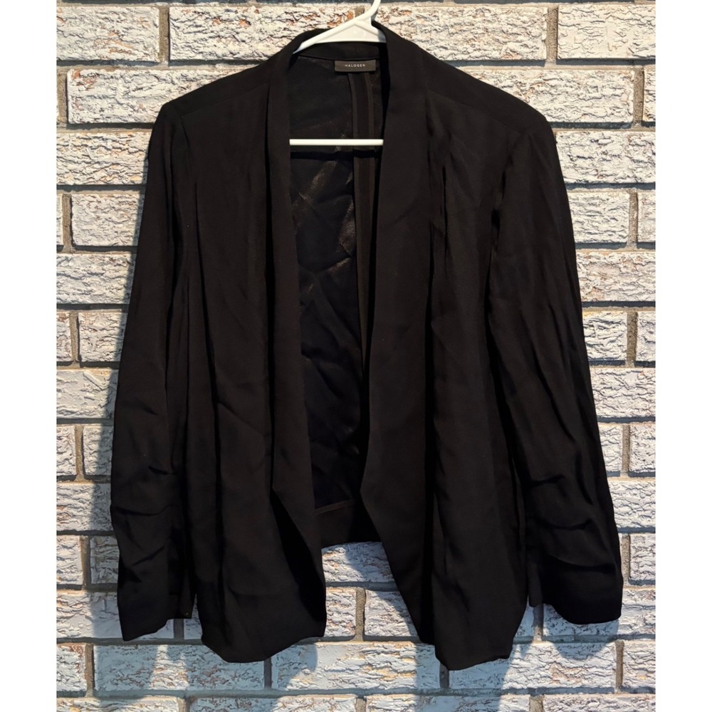 Halogen Womens XL Black Open Front Blazer Ruched 3/4 Sleeve Draped Shawl Collar